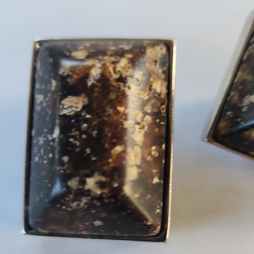 Vintage Rectangular Brown Speckled Stone Earrings… - image 4